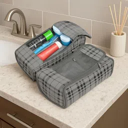 Kuber Industries Grey Set Of 2 Rexin Checked Design Shoe Cover Organiser Pouch-image-7