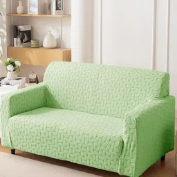 HOUSE OF QUIRK Green Jacquard 1 Piece Triple Seater Sofa Cover With Arms-image-95