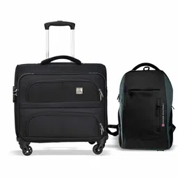 SWISS MILITARY Set Of 2 Textured Soft-Sided Small Trolley Overnighter & Laptop Backpack-29