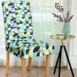 Alina decor Set Of 6 Turquoise Blue & Black Printed Chair Covers-10