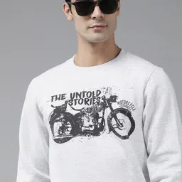 Wildcraft Men Grey Melange Graphic Printed Round-Neck Pullover Sweatshirt-image-29