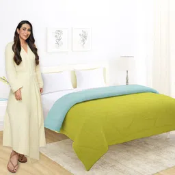 HOKIPO Green & Blue Microfiber AC Room 210 GSM Microfiber Reversible Double Bed Comforter-image-34