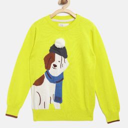 Cherry Crumble Kids Yellow & Off-White Dog Self Design Pullover-picture-53