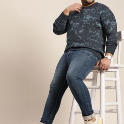 Sztori Men Plus Size Navy Blue Camouflage Self Design Pullover-11