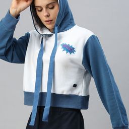 Campus Sutra Women White Hooded Cropped Sweatshirt-image-20