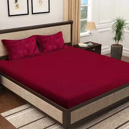 KLOTTHE Red 300 TC Woolen Double Bed Sheet With 2 Pillow Covers-image-7