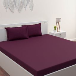 ROMEE Burgundy 400 TC King Cotton Bedsheet with 2 Pillow Covers-picture-57