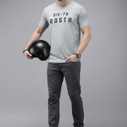 Roadster Men Grey Typography Printed Pure Cotton T-shirt-image-34