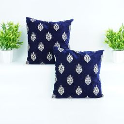 Decoghar Navy Blue & White 3 Pieces Floral Square Cushion Covers-13