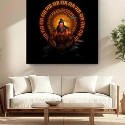 999Store Black & Orange Coloured Meditating Lord Hanuman Canvas Religious Wall Paintings-picture-21