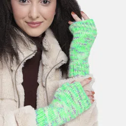 Magic Needles Unisex Green & Purple Woven Design Acrylic Gloves-image-81
