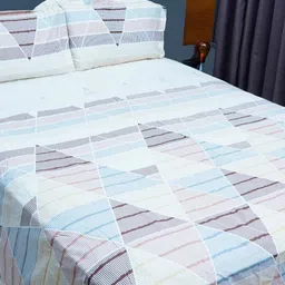 Inizio Grey & White Printed Cotton 240 TC King Bedsheet With 2 Pillow Covers-53