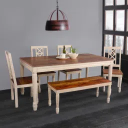 fabuliv Riviera Sheesham Wood 6 Seater Dining Set in Brown Finish with Bench-picture-13