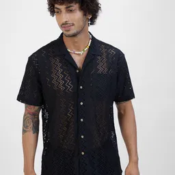 VASTRADO Classic Self Design Cotton Cuban Collar Short Sleeves Oversized Casual Shirt-image-47