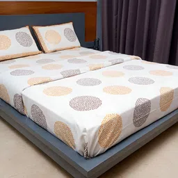 inizio Brown & White Printed Cotton 220 TC King Bedsheet With 2 Pillow Covers-16