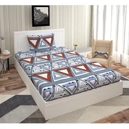 Urban Magic Grey & Pink Geometric 140 TC Single Bedsheet with 1 Pillow Covers-image-30