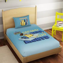 SPACES Universal Blue Cartoon Printed 180 TC Cotton Single Bedsheet & Pillow Cover-image-96