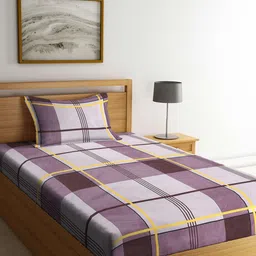 Arrabi Purple & Yellow Geometric 300 TC Single Bedsheet with 1 Pillow Covers-image-85