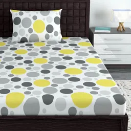 Divine Casa White & Yellow Geometric 144 TC Single Bedsheet with 1 Pillow Covers-image-27