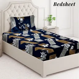 Arrabi Blue & Brown Floral 300 TC Single Bedsheet Set-2.15 m X 1.50 m-image-42