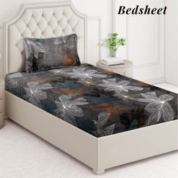 Arrabi Grey & Brown Floral 300 TC Single Bedsheet Set-2.15 m X 1.50 m-image-80