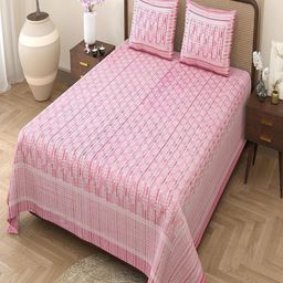Qfab Pink Ethnic Motifs 220 TC King Bedsheet with 2 Pillow Covers-picture-23