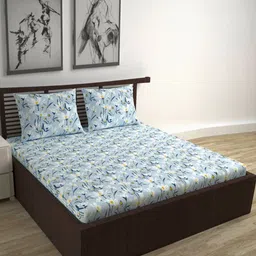 Divine Casa Blue & Navy Blue Floral 144 TC Queen Bedsheet with 2 Pillow Covers-image-47