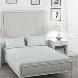 ROSARA HOME Grey & Off White Floral 200 TC Queen Bedsheet with 2 Pillow Covers-picture-46