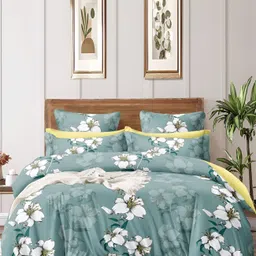 CHHILAKIYA White & Sea Green Floral Cotton 210 TC King Bedsheet with 2 Pillow Covers-image-31