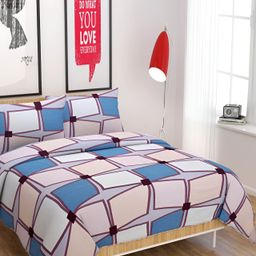 Kritarth Handicrafts Pink Blue Geometric Cotton 300 TC King Bedsheet With 2 Pillow Covers-image-52