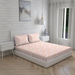 Layers Firenze Orange & White 140 TC Cotton King Bedsheet with 2 Pillow Covers-36