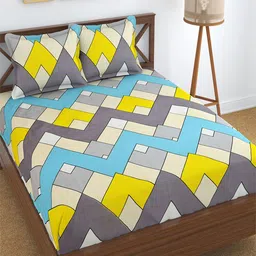 Hammer Home Grey & Yellow Geometric 200 TC King Bedsheet with 2 Pillow Covers-picture-39