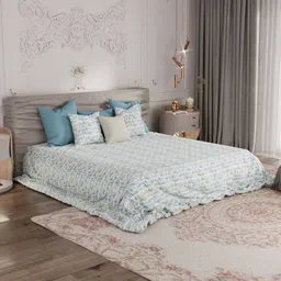 ROSARA HOME White & Blue Pure Cotton 300 TC King Bedsheet with 2 Pillow Covers-image-43