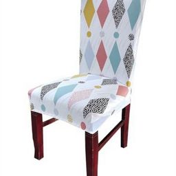 HOUSE OF QUIRK White & Blue Geometric Printed Stretchable Chair Cover-image-63
