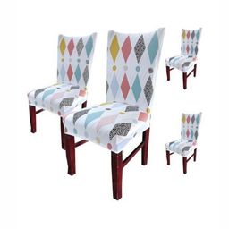 HOUSE OF QUIRK White & Blue 4 Pieces Geometric Printed Stretchable Chair Covers-image-26