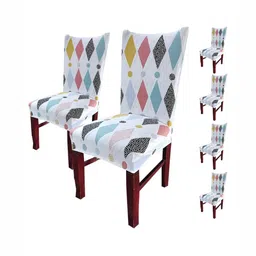 HOUSE OF QUIRK White & Blue 6 Pieces Floral Printed Stretchable Chair Covers-image-97