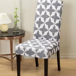 HOUSE OF QUIRK Grey & White Printed Stretchable Chair Cover-15