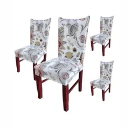 HOUSE OF QUIRK White and Beige Floral Printed Stretchable Chair Covers-11