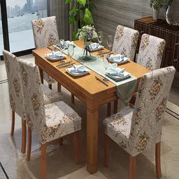 HOUSE OF QUIRK Beige 6-Pieces Printed Stretchable Chair Covers-image-36
