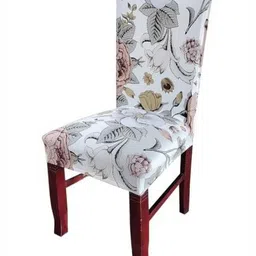 HOUSE OF QUIRK White & Beige Floral Printed Stretchable Chair Cover-image-92