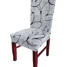 HOUSE OF QUIRK Grey & White Floral Printed Stretch Removable Washable Chair Cover-image-81