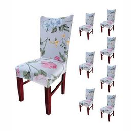 HOUSE OF QUIRK White & Pink 8 Pieces Floral Printed Stretchable Chair Covers-image-64