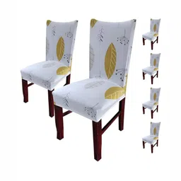HOUSE OF QUIRK Yellow 6 Pieces Floral Printed Stretch Removable Washable Chair Covers-image-44