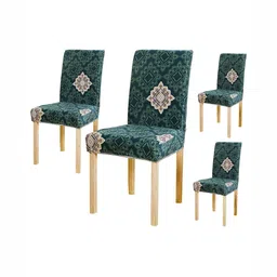 HOUSE OF QUIRK Green & Beige 4 Pcs Ethnic Motifs Printed Removable Washable Chair Covers-image-86