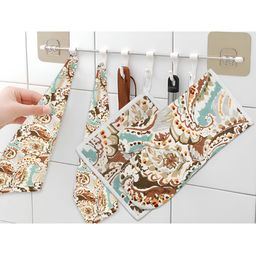 Texstylers 4 Pcs Brown Paisley Printed Cotton Tea Towels With Gloves & Pot Holder-image-43