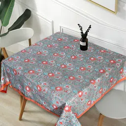 Texstylers Grey & Peach-Coloured Ethnic Motif Anti-Slip Cotton 4-Seater Square Table Cover-7