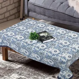 Texstylers Blue & White Floral Anti-Slip Cotton 4 Seater Rectangle Table Cover-image-91