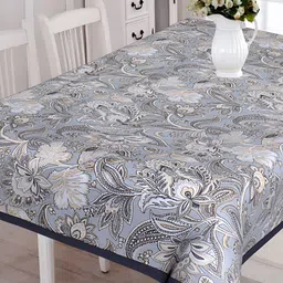 Texstylers Black & Grey Floral Anti Slip Cotton 6 Seater Rectangle Table Cover-image-71