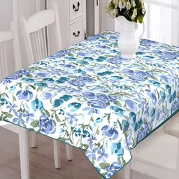 Texstylers White & Green 6 Seater Printed Cotton Anti Slip Table Cover-27