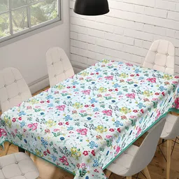 Texstylers Beige & Blue Floral Anti Slip Cotton 6 Seater Table Cover-image-47
